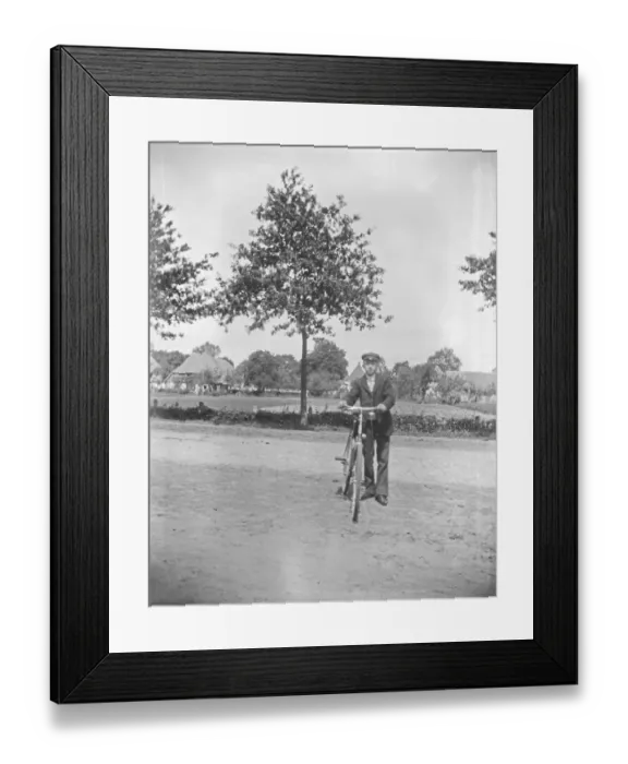 Framed Print : Man with bicycle, cyclist, ca. 1920-1930