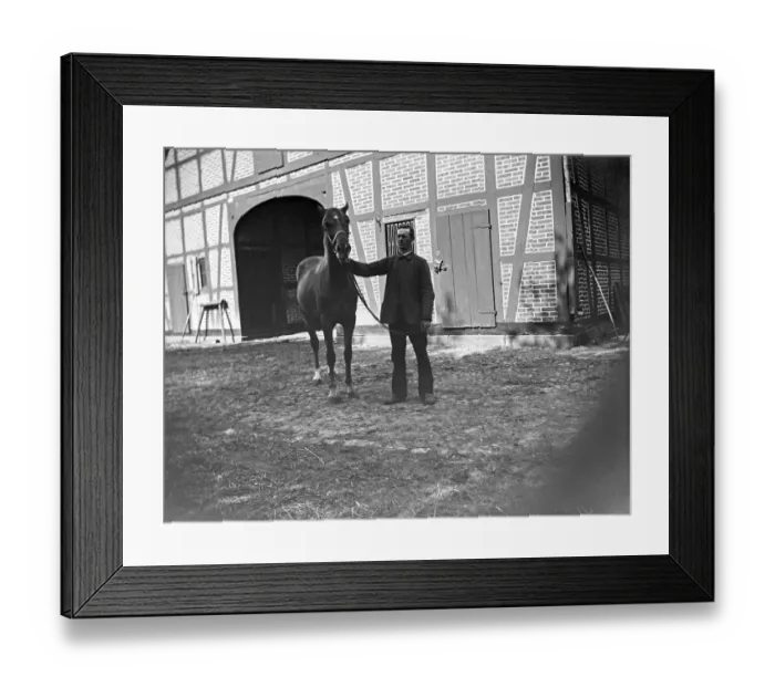 Framed Print : Man with horse posing for the photo