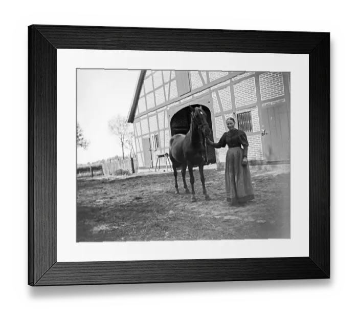 Framed Print : Woman with horse posing for the photo Framed Print : Woman with horse posing for the photo