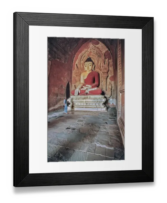 Framed Print : Tourist and Buddha figure in Htilominlo Temple