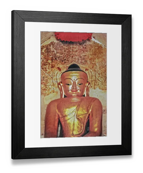 Framed Print : Golden smiling Buddha figure in Sweden