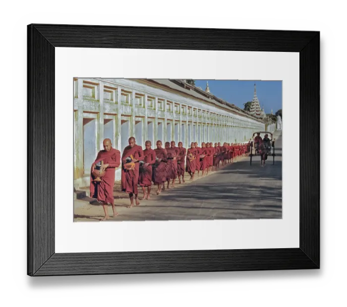 Framed Print : Mendicant monks and horse cab near the Swezigon