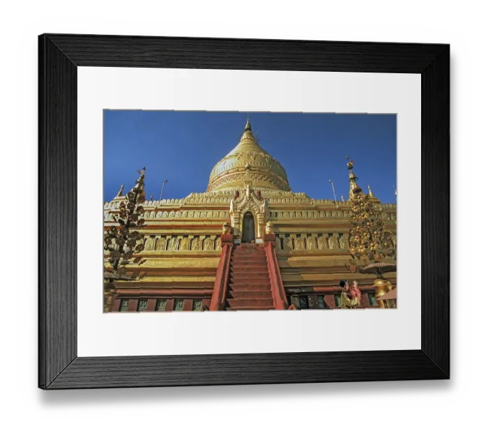 Framed Print : Blue sky, Shwezigon Pagoda with grand staircase
