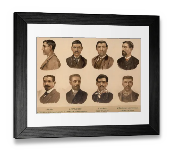 Framed Print : Schematic diagram, European ethnic types: Basque