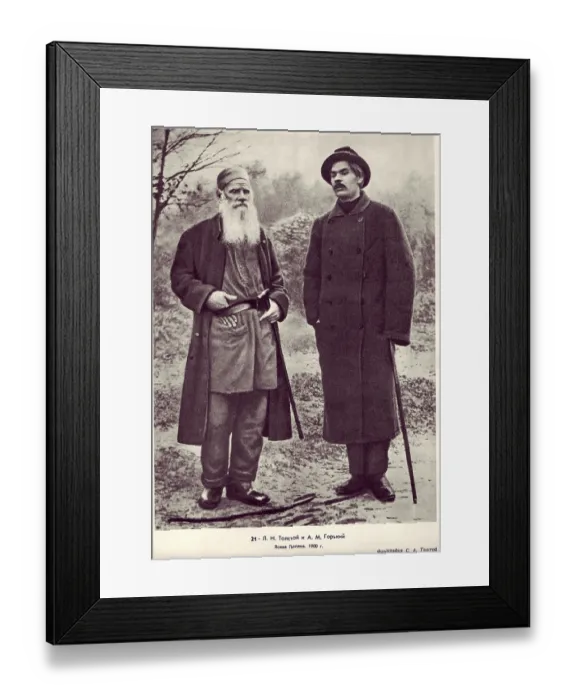 Framed Print : Maxim Gorky (1868-1936), Lev Nikolayevich Tolstoy and Maxim Gorky around 1900
