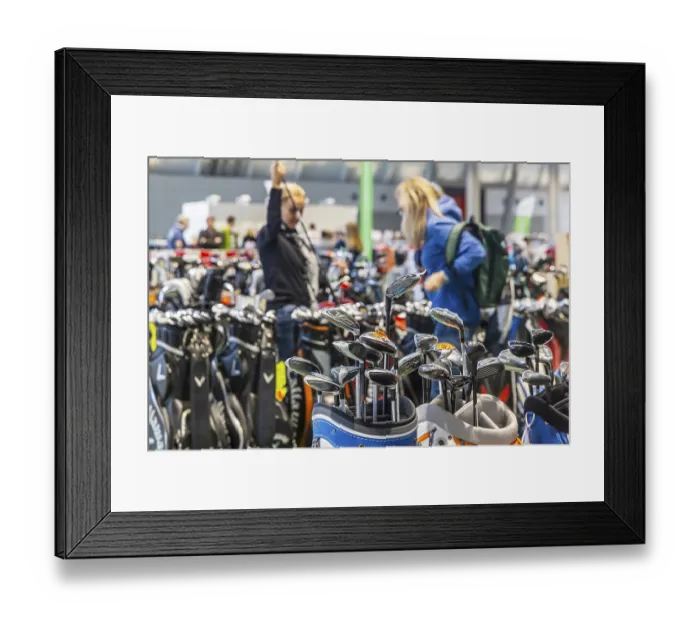 Framed Print : Presentation of golf clubs. Caravan - Motor - Tourism trade fair in Stuttgart