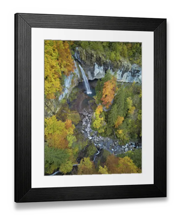 Framed Print : Aerial view of Berglistuber waterfall in autumn-colored surroundings