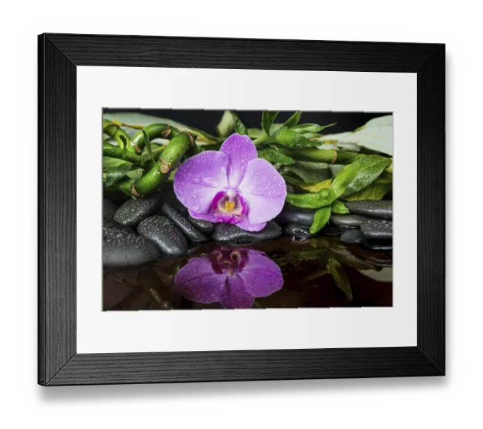 Framed Print : Spa concept with black basalt massage stones