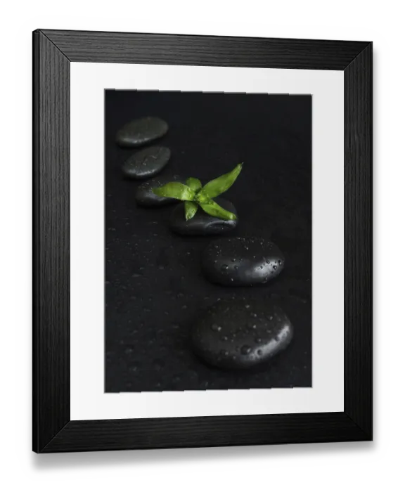 Framed Print : Spa concept with black basalt massage stones arranged chain