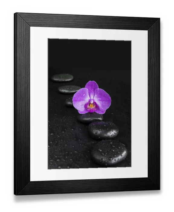 Framed Print : Spa concept with black basalt massage stones arranged chain