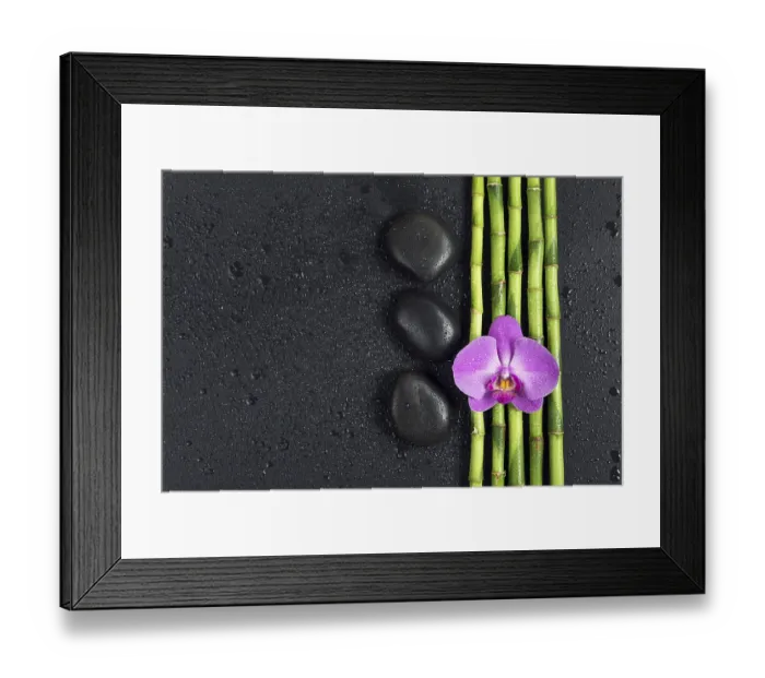Framed Print : Spa concept with black basalt massage stones