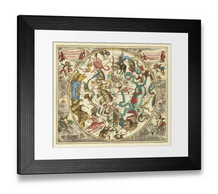 Framed Print : Historical sky map titled Haemisphaerium Stellatum Australe Antiquum