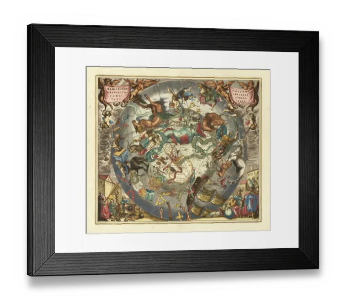 Framed Print : Historical sky map Haemisphaerium Scenographicum Australe Coeli Stellati et Terrae by German astronomer