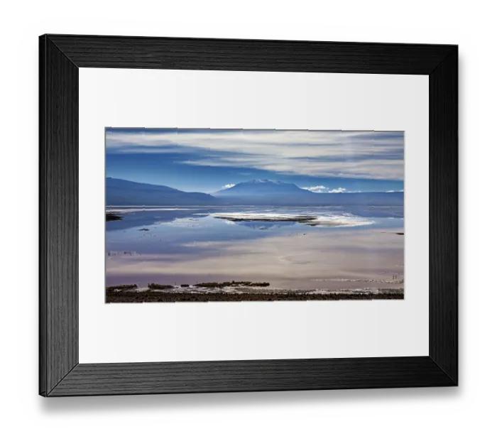 Framed Print : Dramatic cloud formations over a reflecting lake and distant mountain ranges