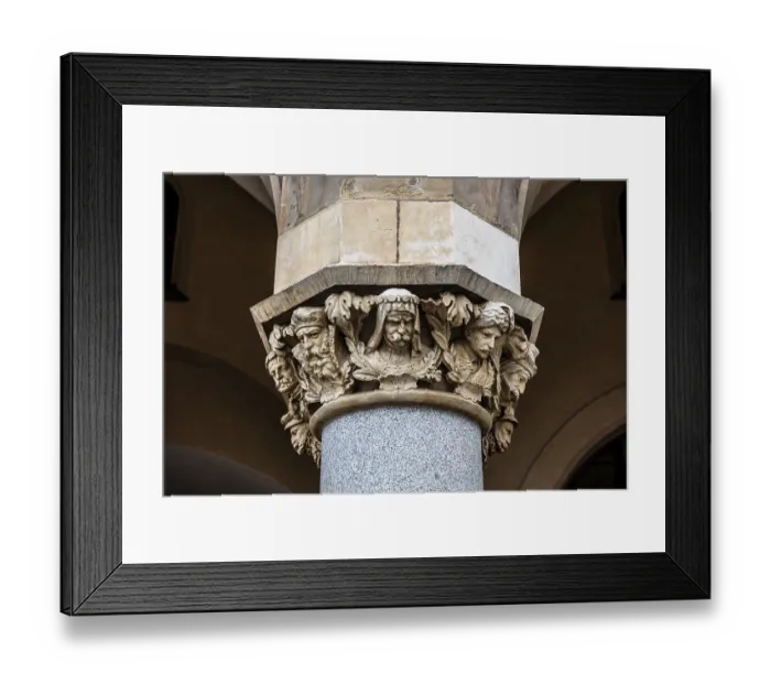 Framed Print : Arcades and Mascaron Heads, Rynek with Cloth Hall Framed Print : Arcades and Mascaron Heads, Rynek with Cloth Hall
