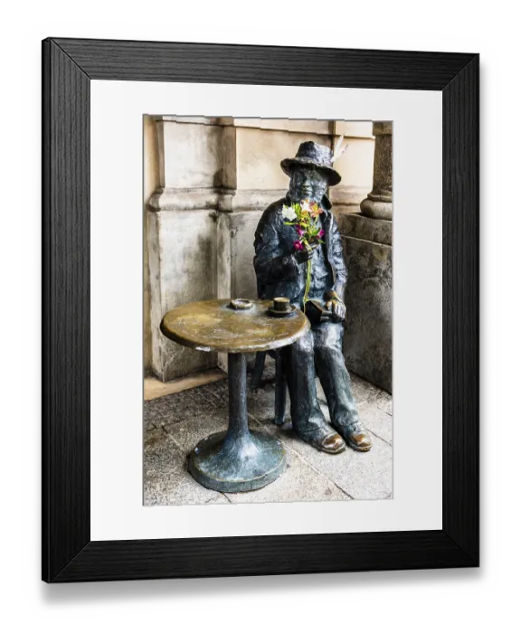 Framed Print : Life-size bronze sculpture as a memorial to Piotr Skrzynecki