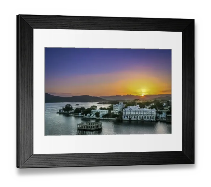 Framed Print : Sunset over Udaipur city - called the most romantic city in India or the Venice of India Sunset over Udaipur