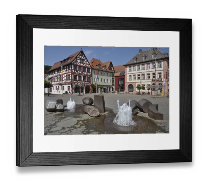 Framed Print : Karlstadt, Main, fountain, half-timbered house