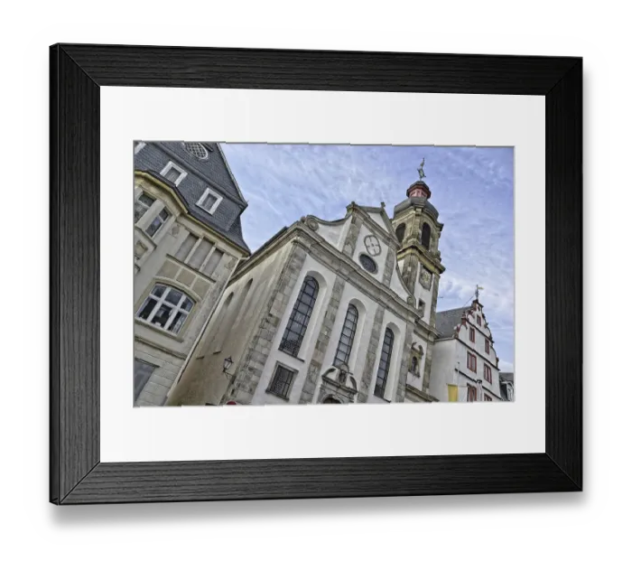 Framed Print : Church, church tower, half-timbered house Framed Print : Church, church tower, half-timbered house