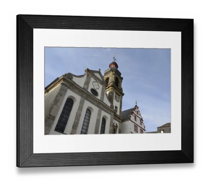 Framed Print : Church, church tower, half-timbered house Framed Print : Church, church tower, half-timbered house