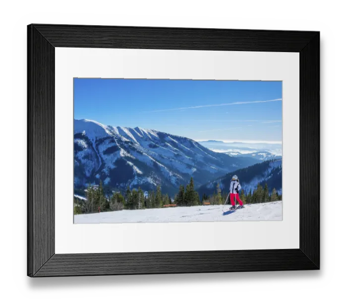 Framed Print : Panorama of snowy mountains in a winter sunny day