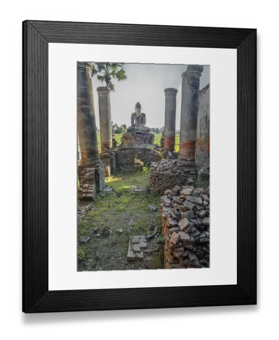 Framed Print : Brick columns of a dilapidated temple with Buddha figure in Amarapura Framed Print : Brick columns of a dilapidated temple with Buddha figure in Amarapura