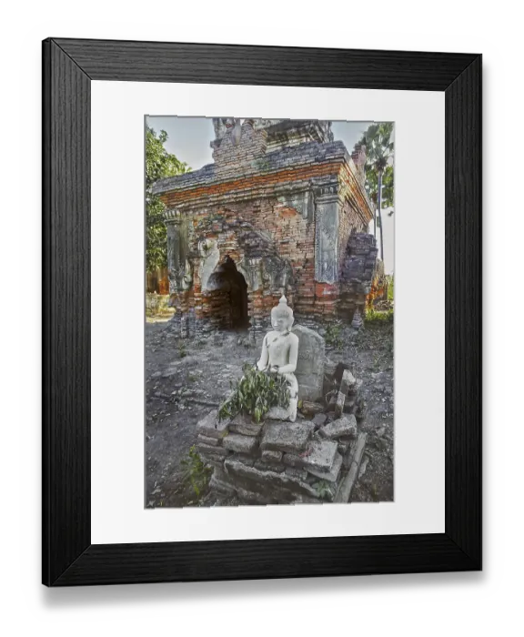 Framed Print : Dilapidated temple with Buddha figure in Amarapura Framed Print : Dilapidated temple with Buddha figure in Amarapura