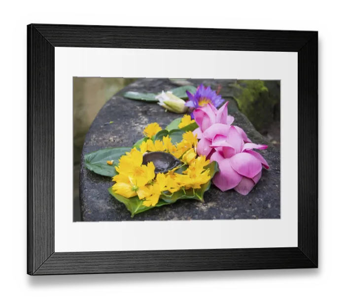 Framed Print : Ceremonial flowers and oil burning arrangement