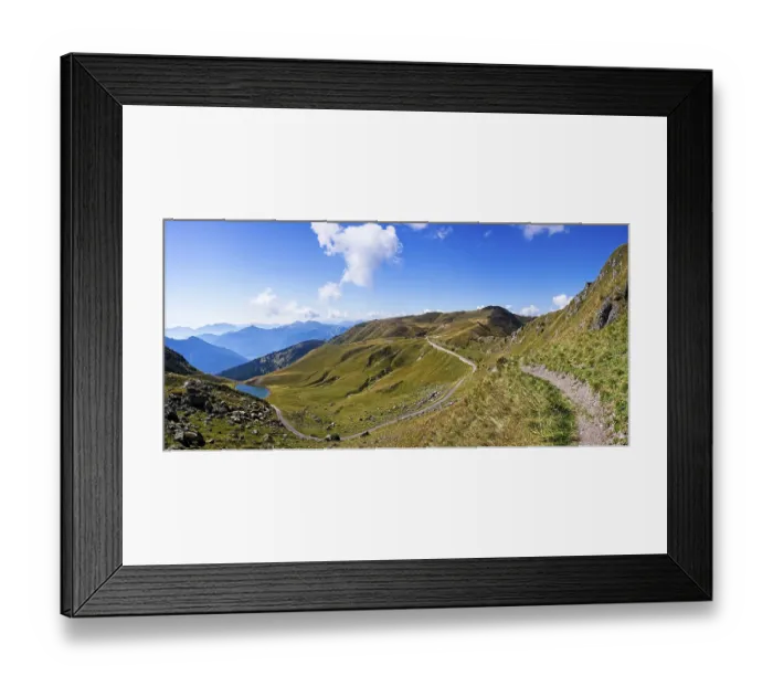 Framed Print : Mountain panorama with alpine lake Framed Print : Mountain panorama with alpine lake