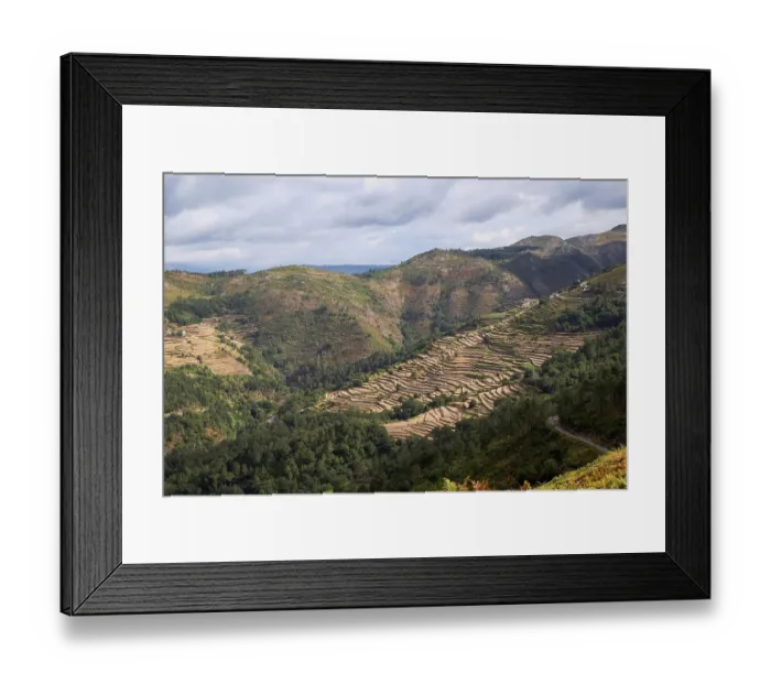 Framed Print : Sistelo, Portugal: Aerial View of the Agricultural Terraces (famous Tibet style mountain landscape) - Hiking Framed Print : Sistelo, Portugal: Aerial View of the Agricultural Terraces (famous Tibet style mountain landscape) - Hiking