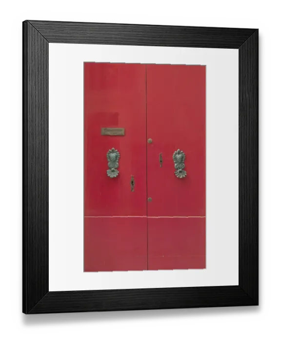 Framed Print : Red door with brass knobs. Painted doors of Malta series Framed Print : Red door with brass knobs. Painted doors of Malta series