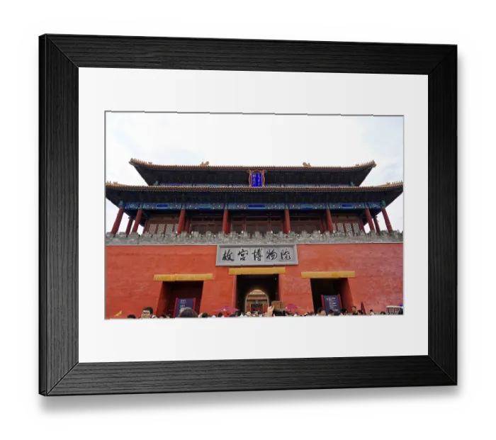 Framed Print : Entrance to a museum with red facade and traditional architecture Framed Print : Entrance to a museum with red facade and traditional architecture