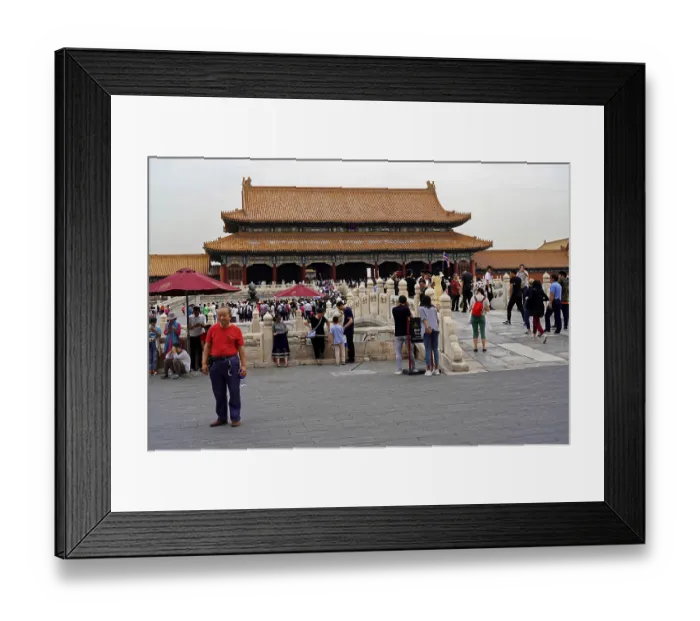 Framed Print : Crowds explore a historic temple complex with richly decorated architecture Framed Print : Crowds explore a historic temple complex with richly decorated architecture