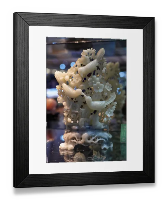 Framed Print : Ornate ivory sculpture with birds and flowers