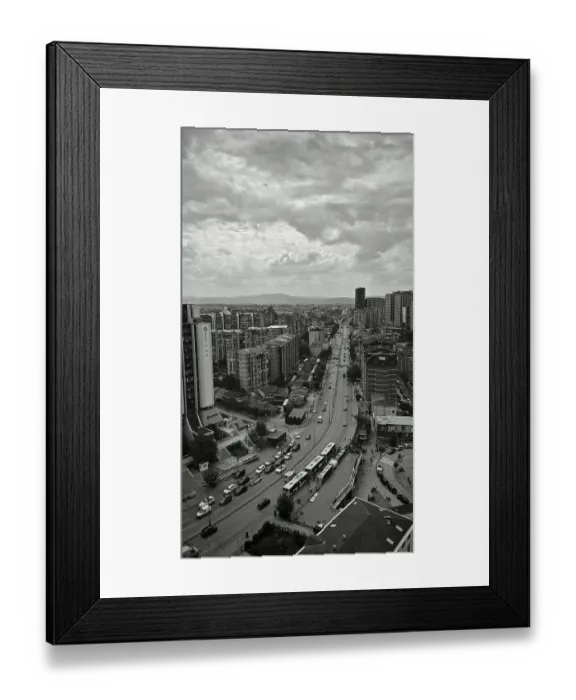 Framed Print : Aerial view of an urban district with busy street and urban architecture Framed Print : Aerial view of an urban district with busy street and urban architecture
