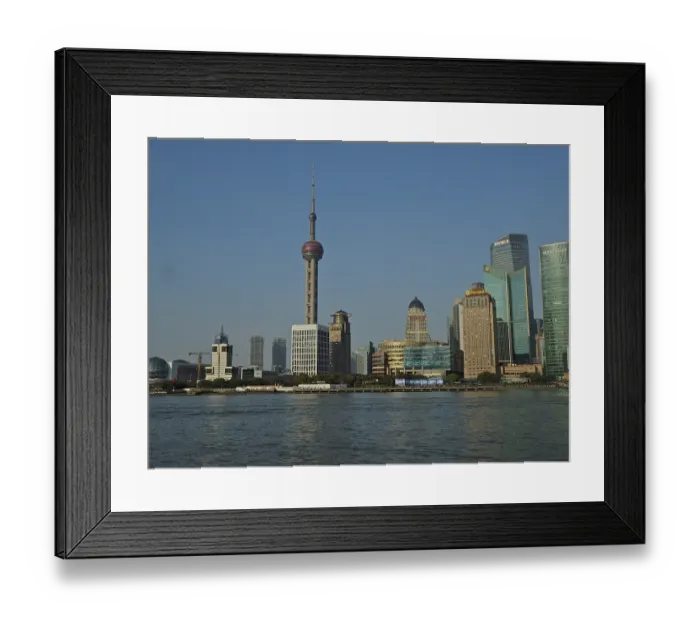 Framed Print : Panorama of a modern skyline of Huangpu Jiang with television tower and water in the foreground