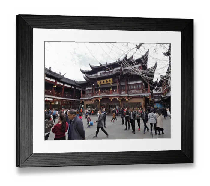 Framed Print : People in front of a building with traditional Chinese architecture Framed Print : People in front of a building with traditional Chinese architecture