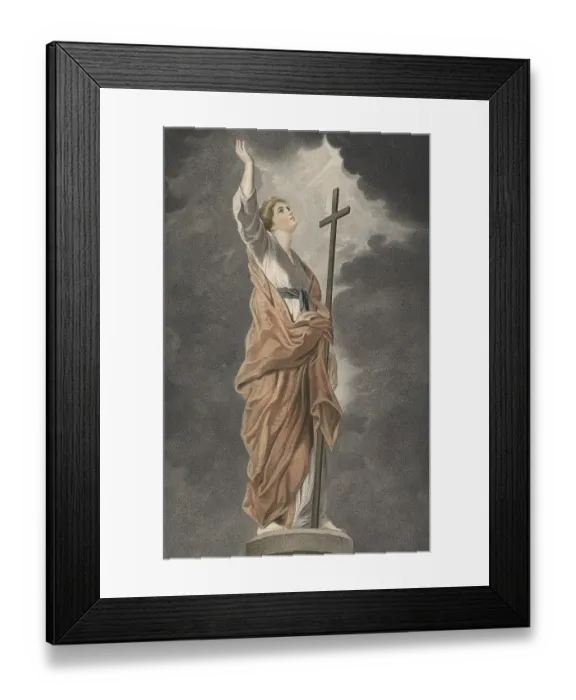Framed Print : The virtues: Faith, female figure who looks up at the sky and stretches her hand upwards