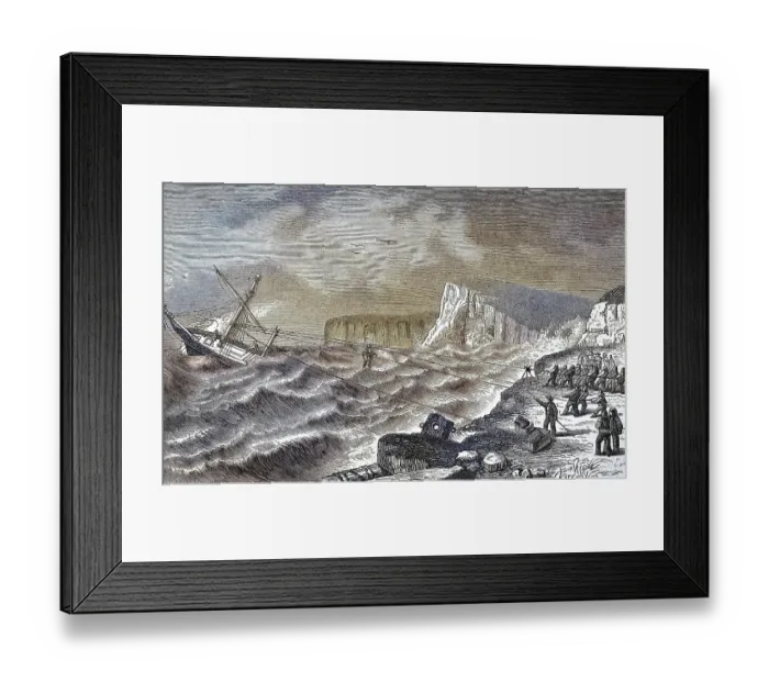 Framed Print : Historical illustration of the rescue of castaways Framed Print : Historical illustration of the rescue of castaways