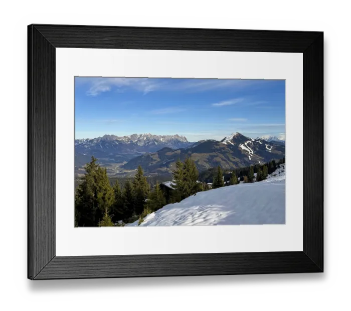 Framed Print : View of Wilden Kaiser and Hohe Salve from Rosskopf summit in winter