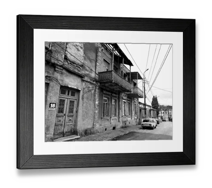 Framed Print : Deserted street with old, dilapidated buildings and a nostalgic parked classic car Framed Print : Deserted street with old, dilapidated buildings and a nostalgic parked classic car