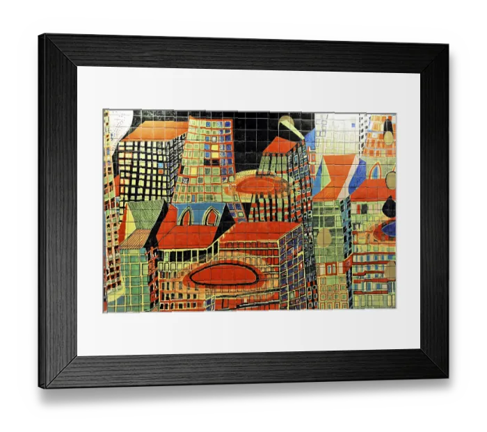 Framed Print : Colourful mosaic of modern city structures and buildings in Portugal