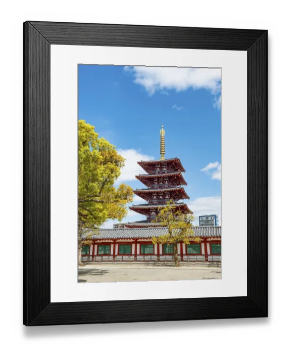 Framed Print : Shitennoji Temple with five-story pagoda Gojunoto