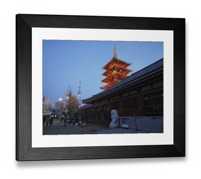 Framed Print : Illuminated pagoda in a temple complex at sunset Framed Print : Illuminated pagoda in a temple complex at sunset