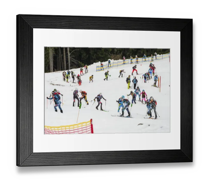 Framed Print : Athletes climbing the ski touring competition Jennerstier