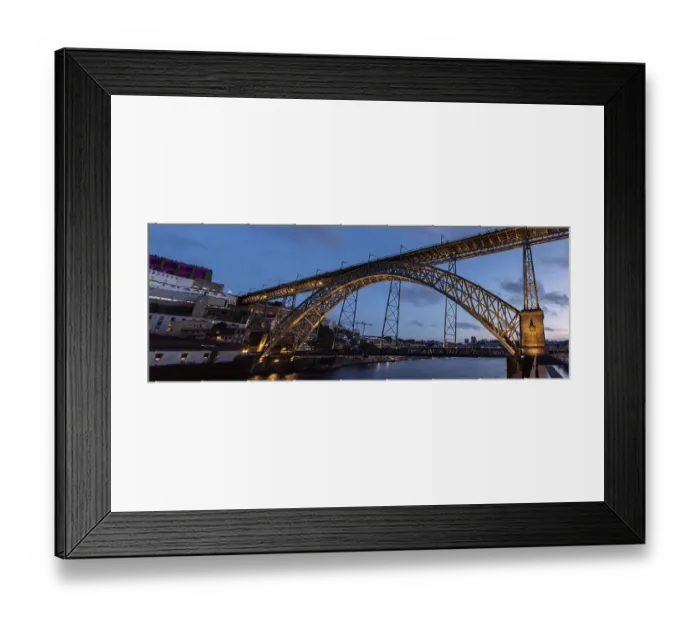 Framed Print : Architectural detail of iconic arched iron bridge Ponte Luis I in the Porto city center at night