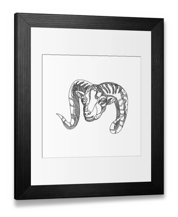 Framed Print : Doodle art illustration of head of an argali or mountain sheep (species Ovis ammon)