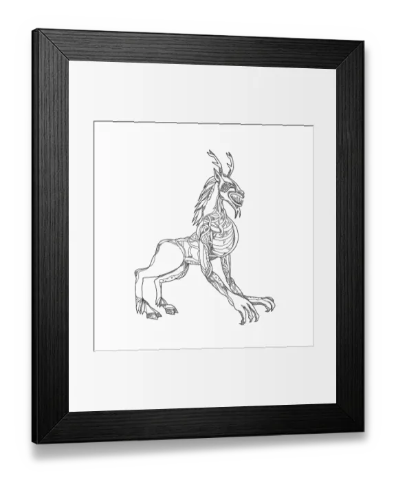 Framed Print : Doodle art illustration of a wendigo or windigo