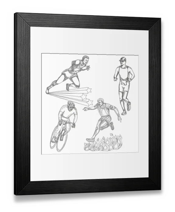 Framed Print : A collection of doodle art illustrations that includes the following sports