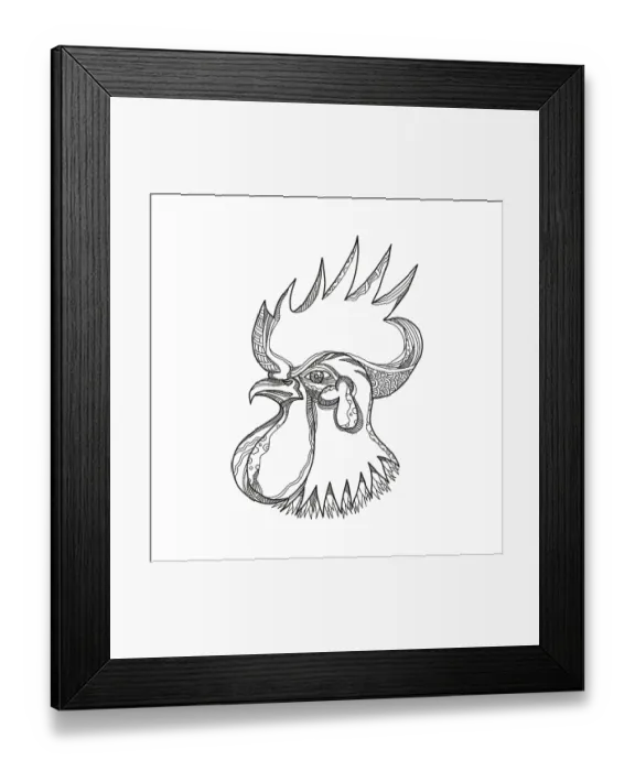 Framed Print : Doodle art illustration of head a junglefowl